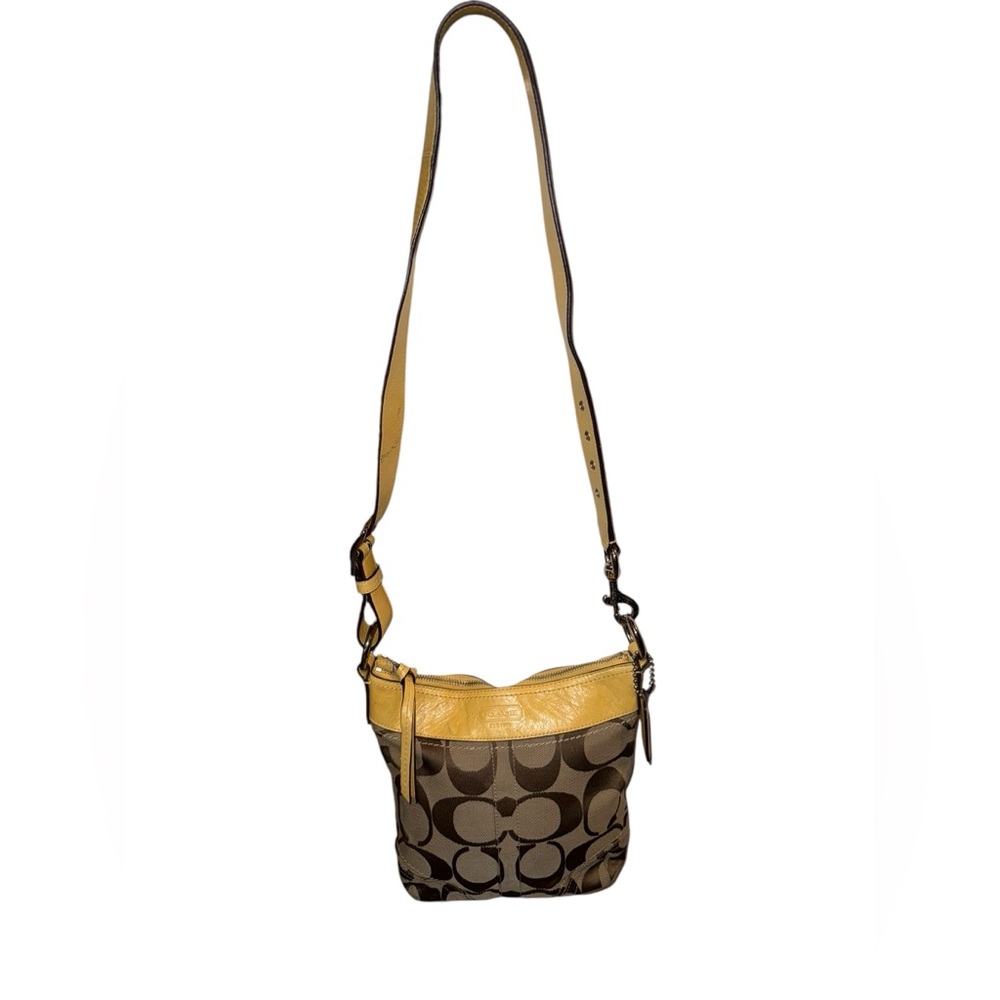 Y2K Coach Crossbody Small Duffle Bag Khaki Signature Sun Yellow Leather